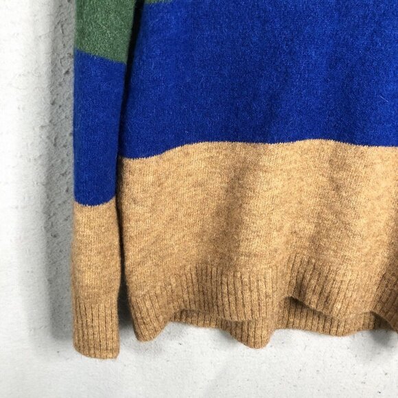 AYR Sweater Women Medium Green Blue Camel Alpaca Wool Blend The Kick Back Fuzzy - Picture 9 of 14
